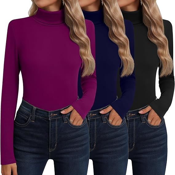 Neer 3-Pack Women’s Cotton Turtleneck Thermal Tops