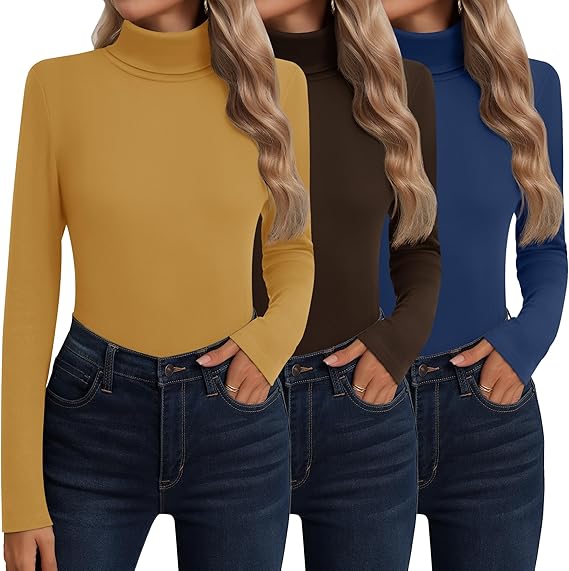Neer 3-Pack Women’s Cotton Turtleneck Thermal Tops