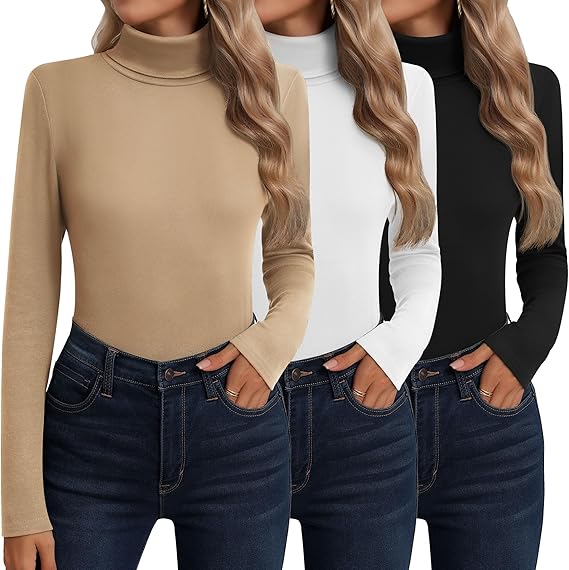 Neer 3-Pack Women’s Cotton Turtleneck Thermal Tops