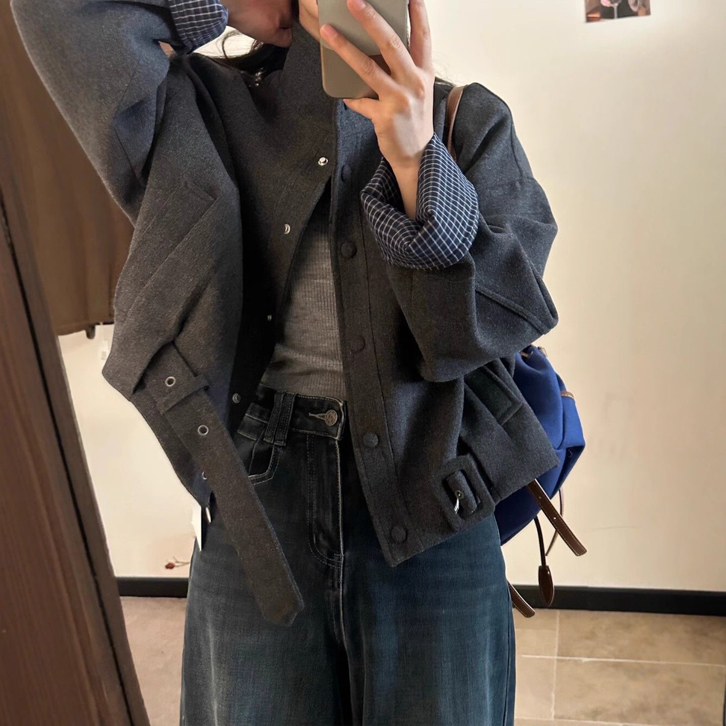 Chic Belted Cropped Wool-Blend Jacket (Brown)