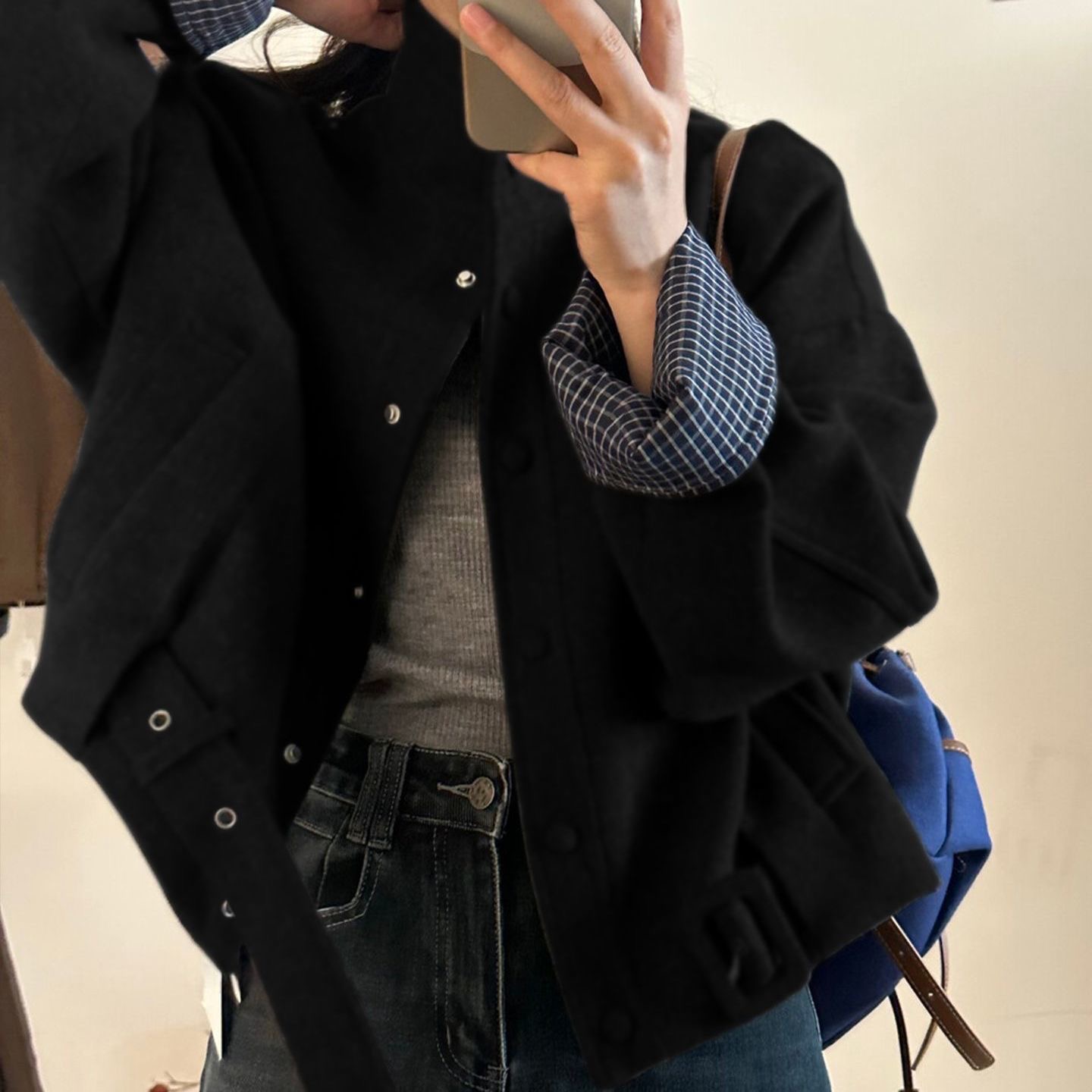 Chic Belted Cropped Wool-Blend Jacket (Brown)