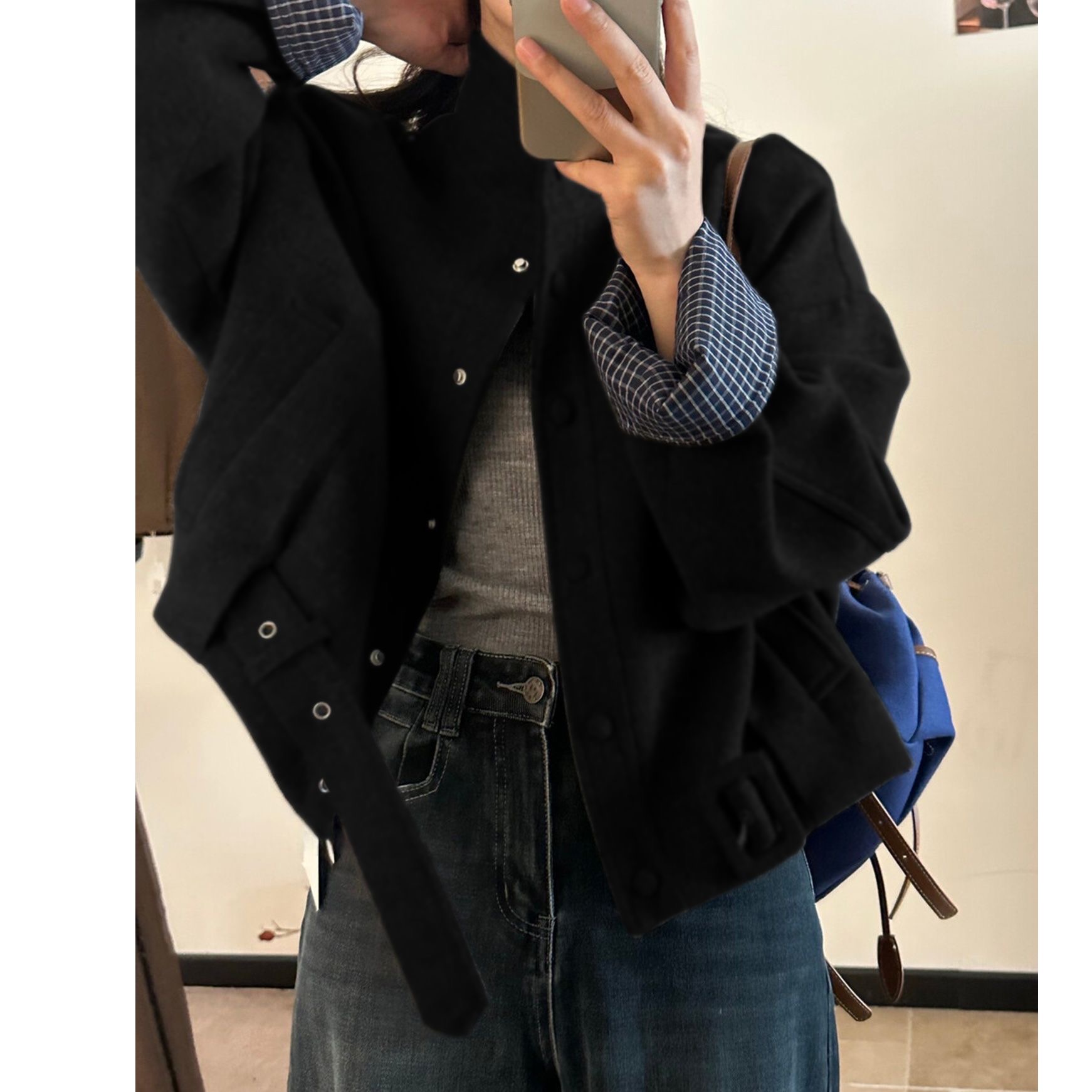 Chic Belted Cropped Wool-Blend Jacket (Brown)