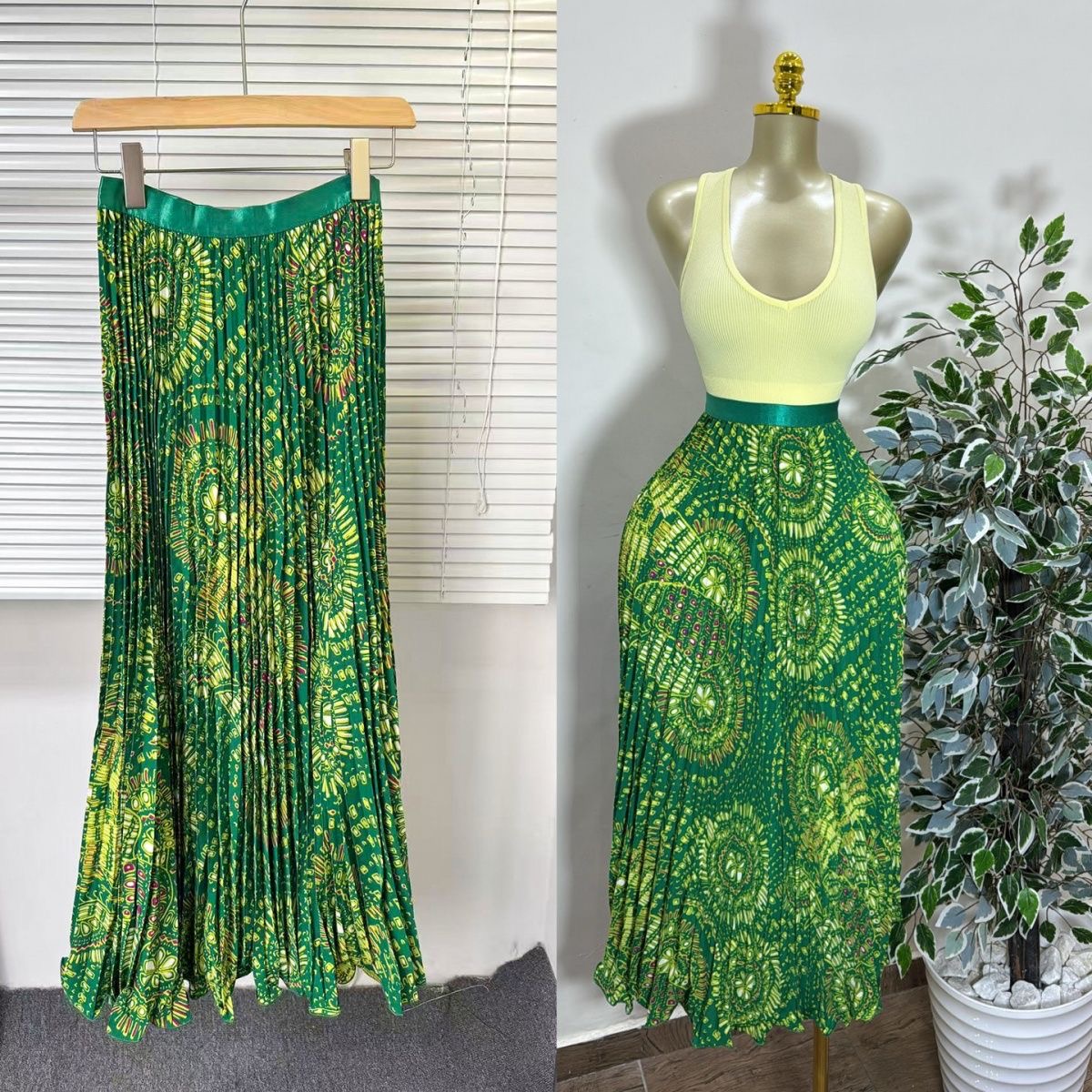African Print Pleated Midi Skirt