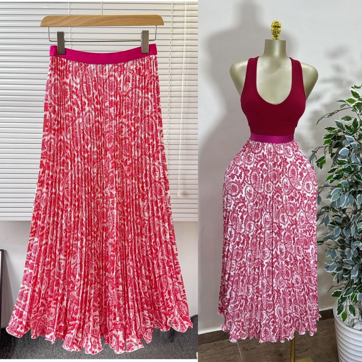 African Print Pleated Midi Skirt