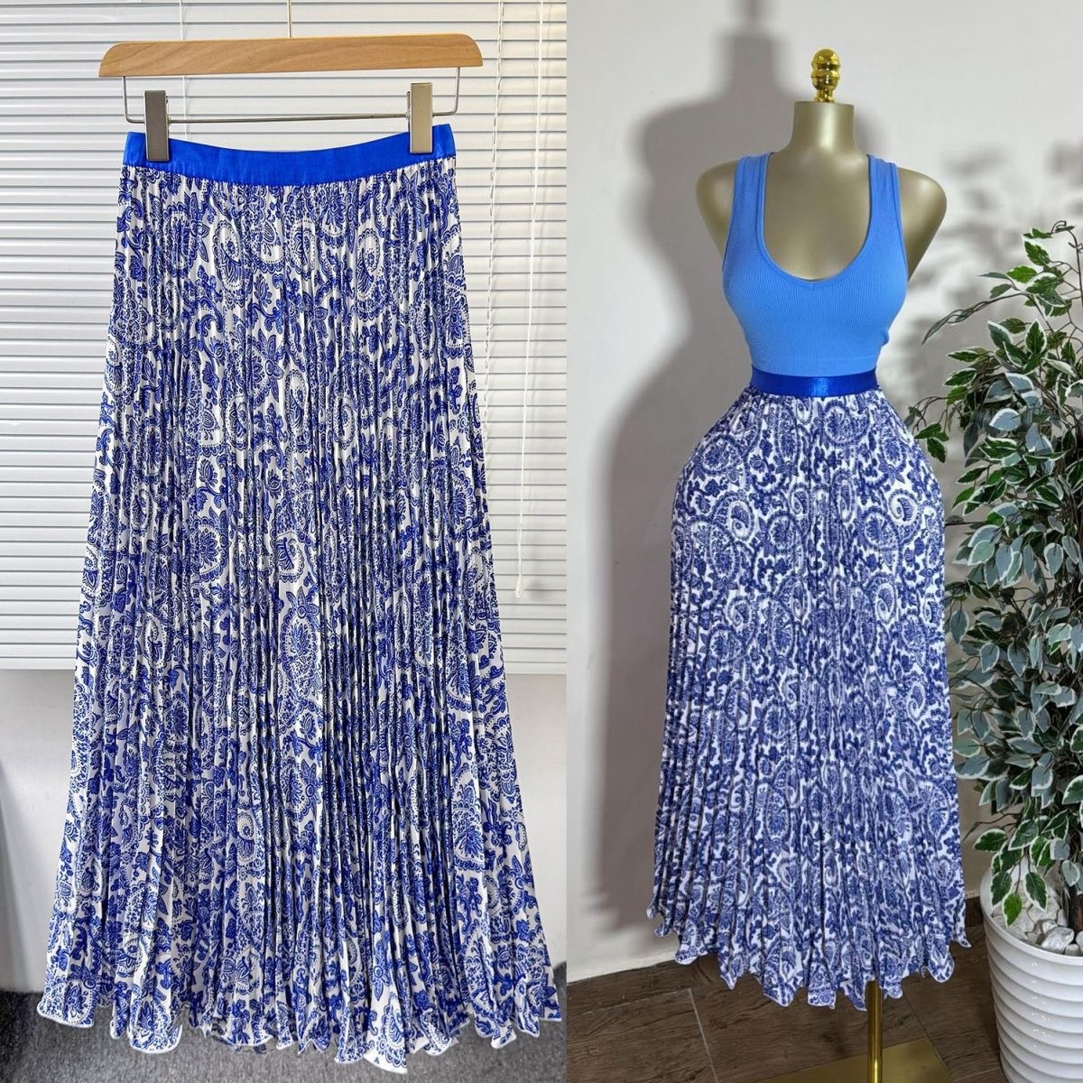 African Print Pleated Midi Skirt