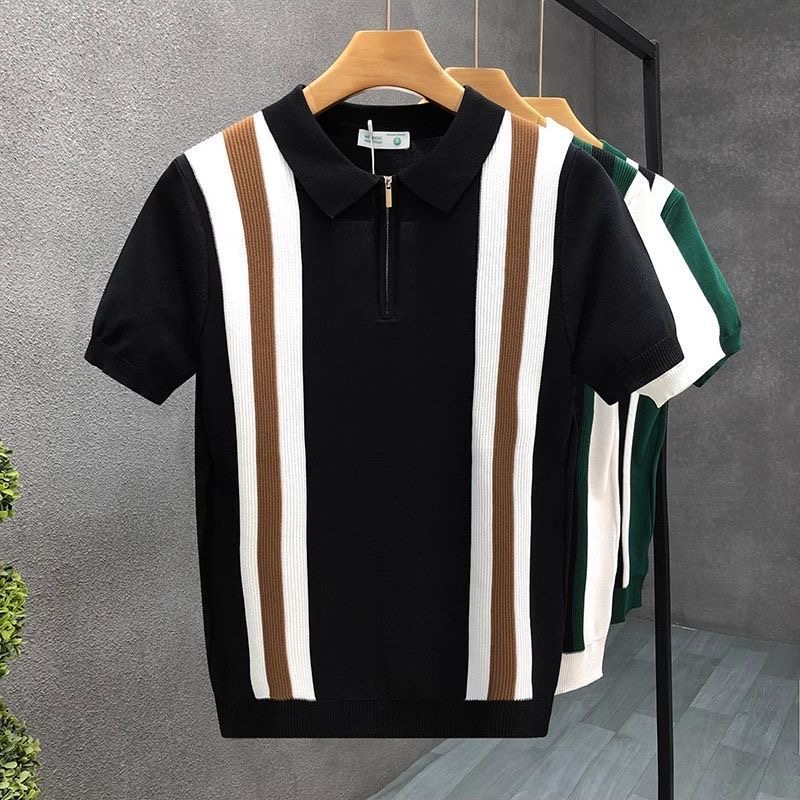Men’s Contrast Stripe Zip Polo Knit Shirt