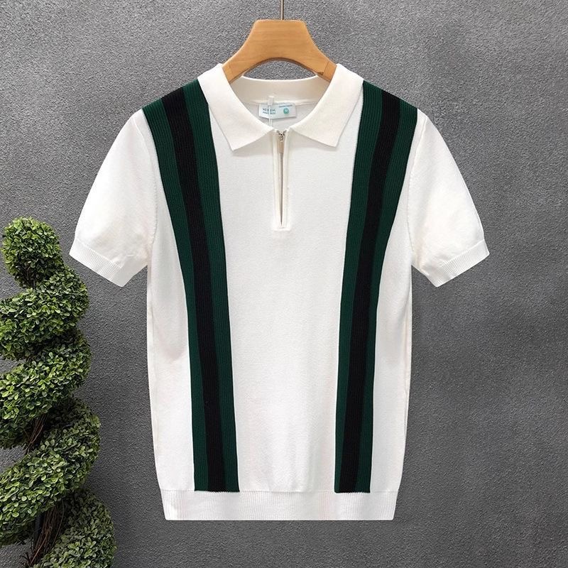 Men’s Contrast Stripe Zip Polo Knit Shirt