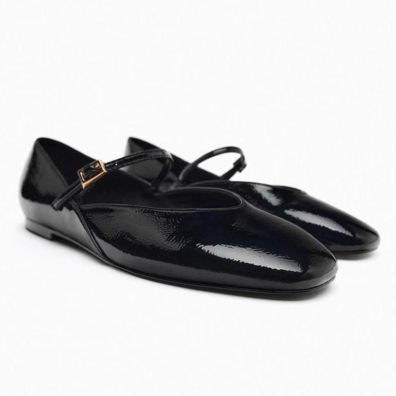 Ladies Glossy Mary Jane Flat Shoes