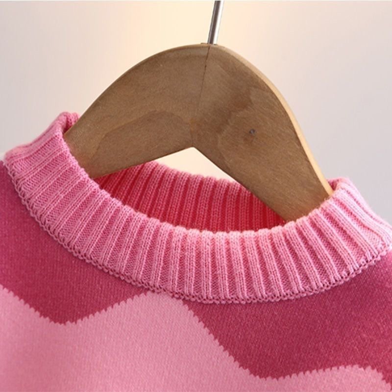 Girls Pink Wave Knit Sweater
