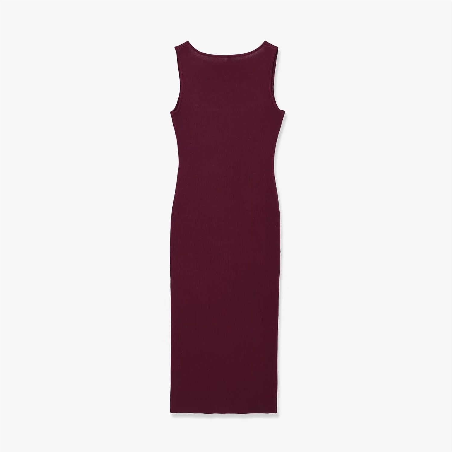 Burgundy Ribbed Cut-Out Buckle Midi Dress