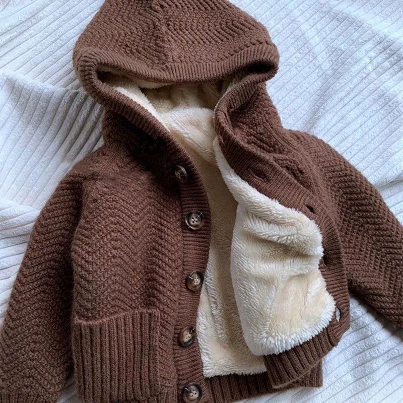 Baby Hooded Fleece-Lined Knit Cardigan Jacket