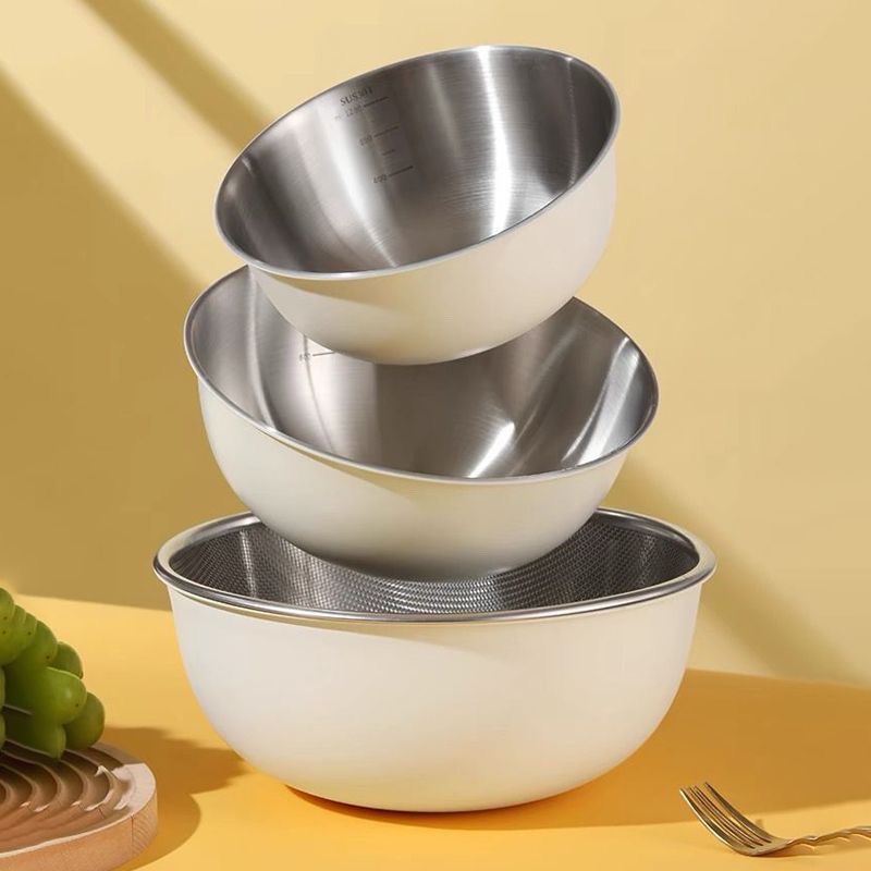 Baking Bowl (White Exterior with Silver Stainless Steel Interior)