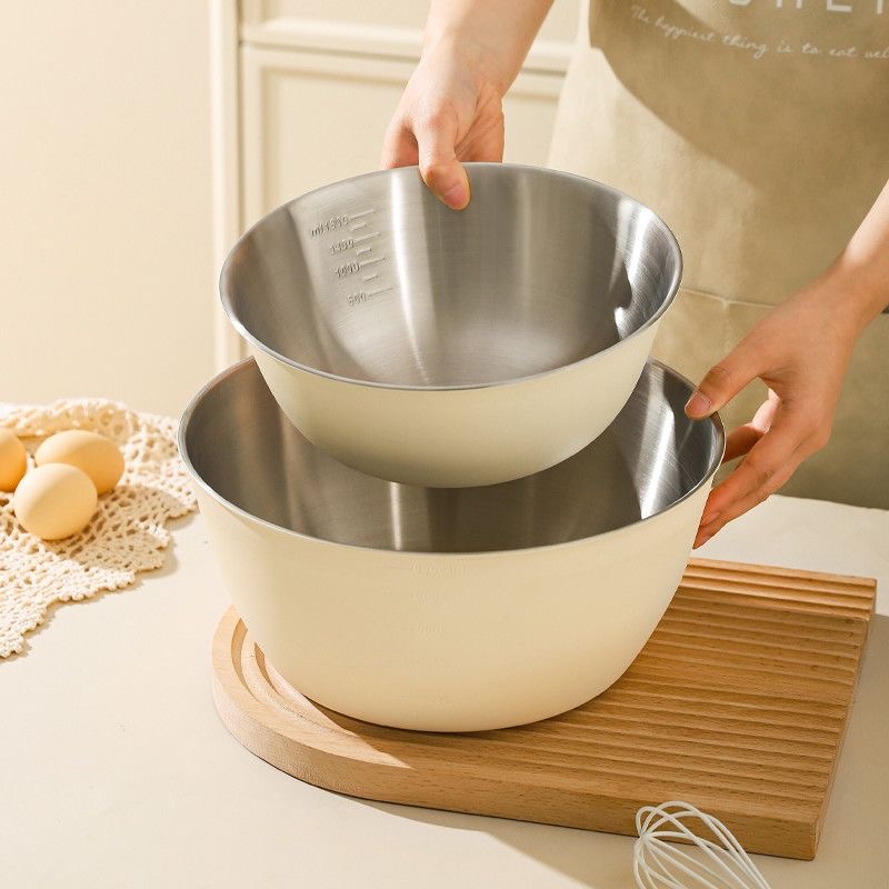 Baking Bowl (White Exterior with Silver Stainless Steel Interior)