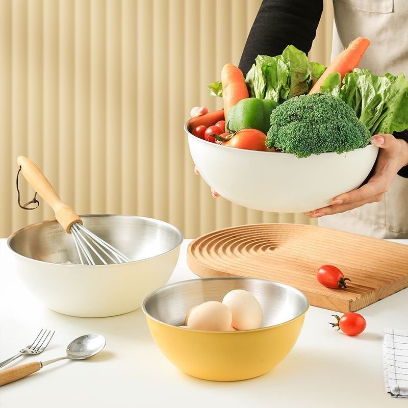 Baking Bowl (White Exterior with Silver Stainless Steel Interior)