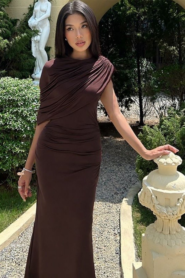 Midnight Muse One-Shoulder Ruched Maxi Dress