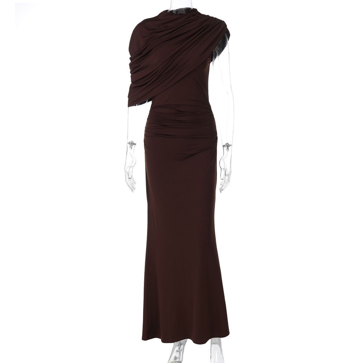 Midnight Muse One-Shoulder Ruched Maxi Dress