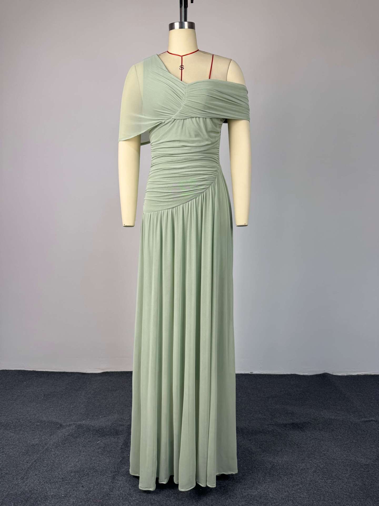 Sage Elegance Pleated Maxi Gown