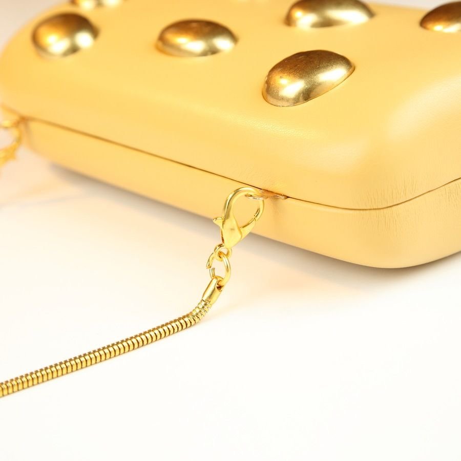 Gold Metallic Rhinestone Handle Clutch