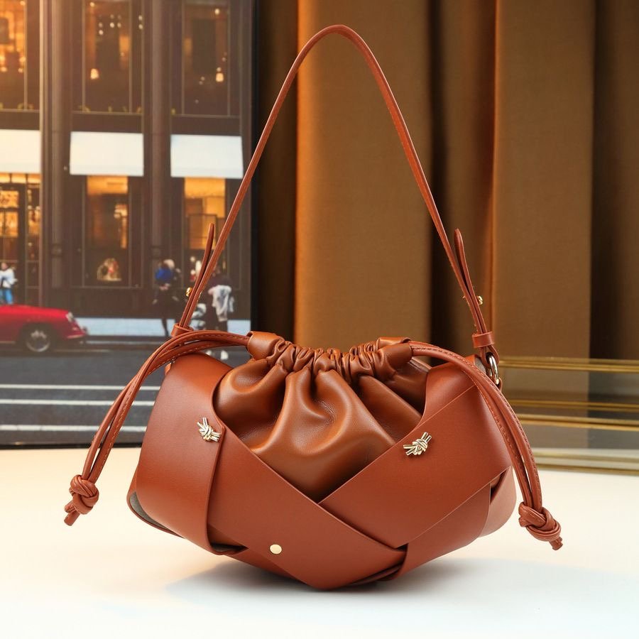 Ruched Drawstring Bucket Clutch