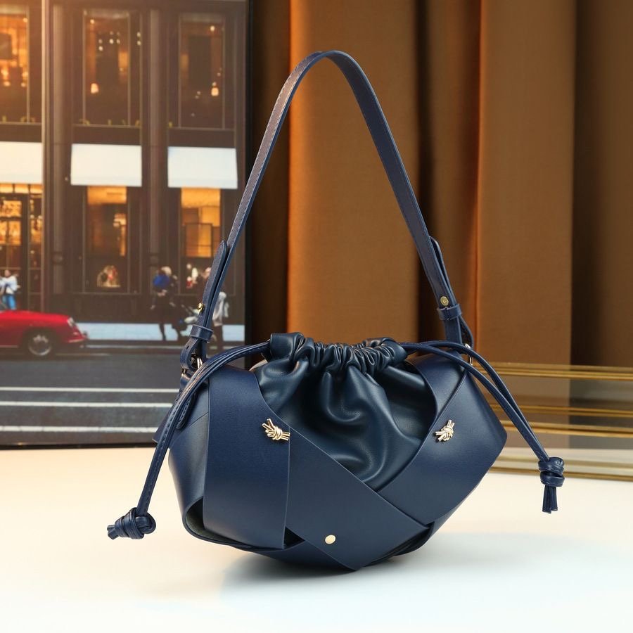 Ruched Drawstring Bucket Clutch