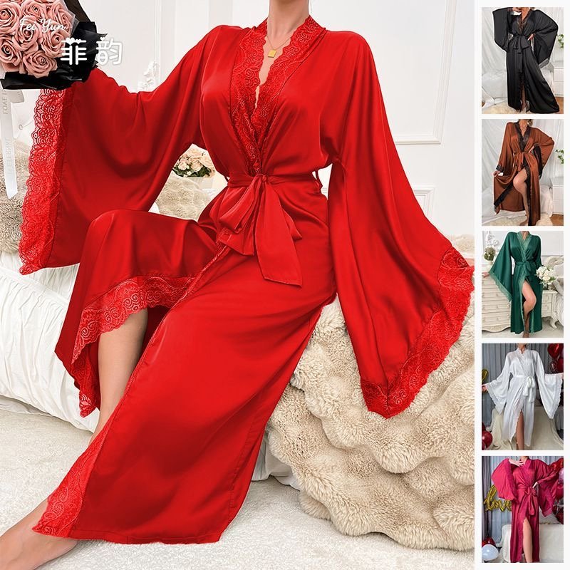 Luxury Satin Lace Sleeve Night Gown