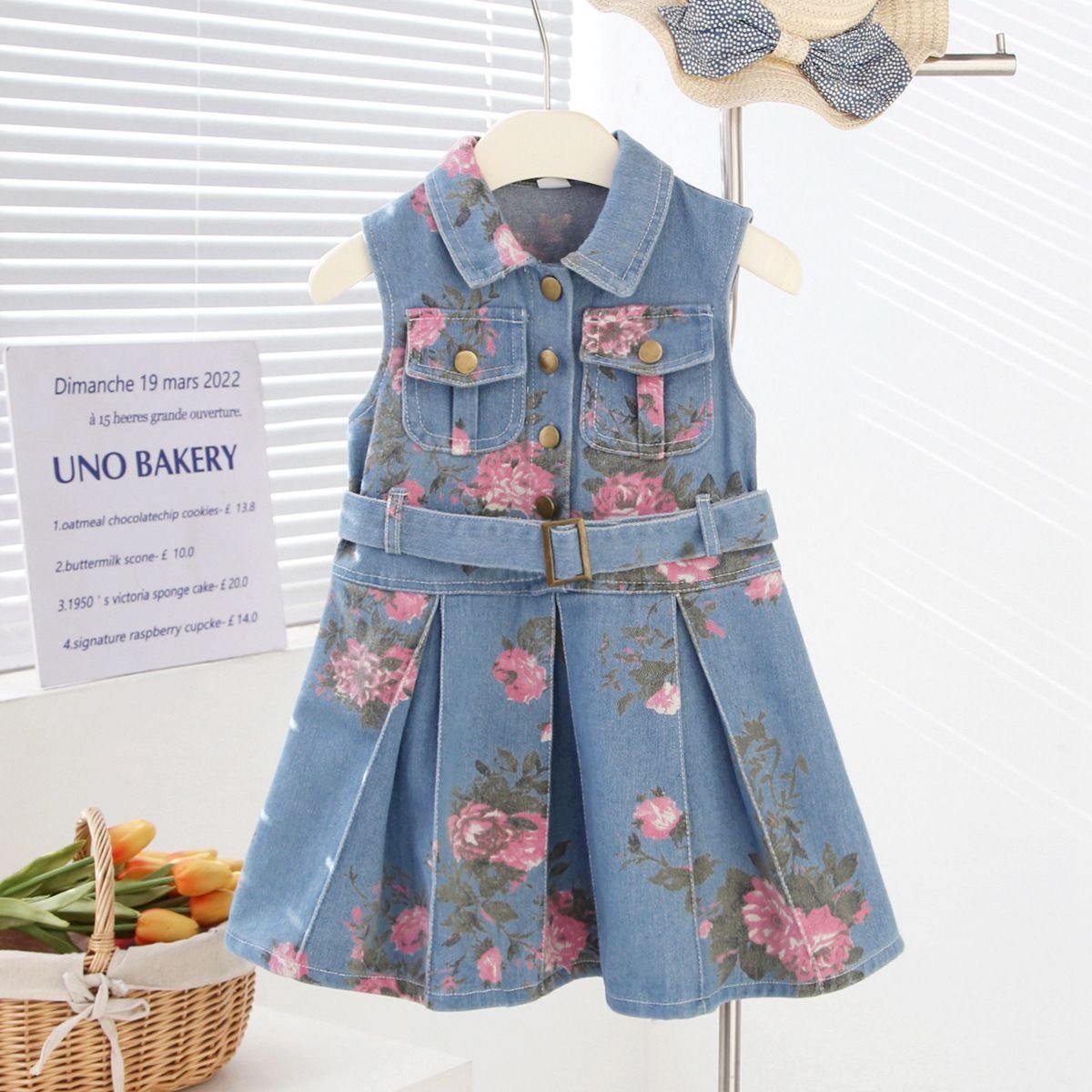Girls Floral Denim Dress
