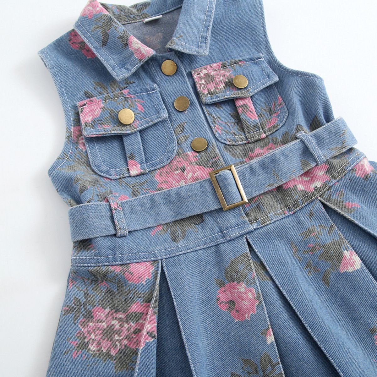 Girls Floral Denim Dress