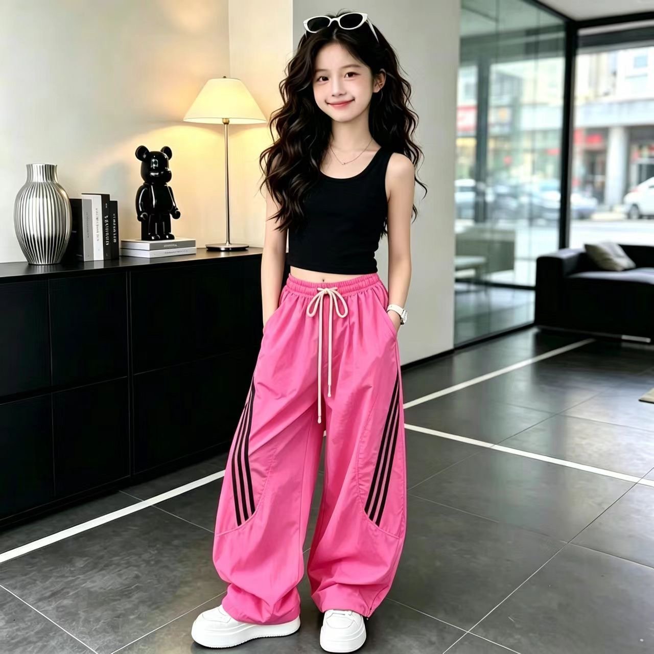 Girls baggy pants set, girls streetwear outfit, girls matching top and pants, girls sporty outfit