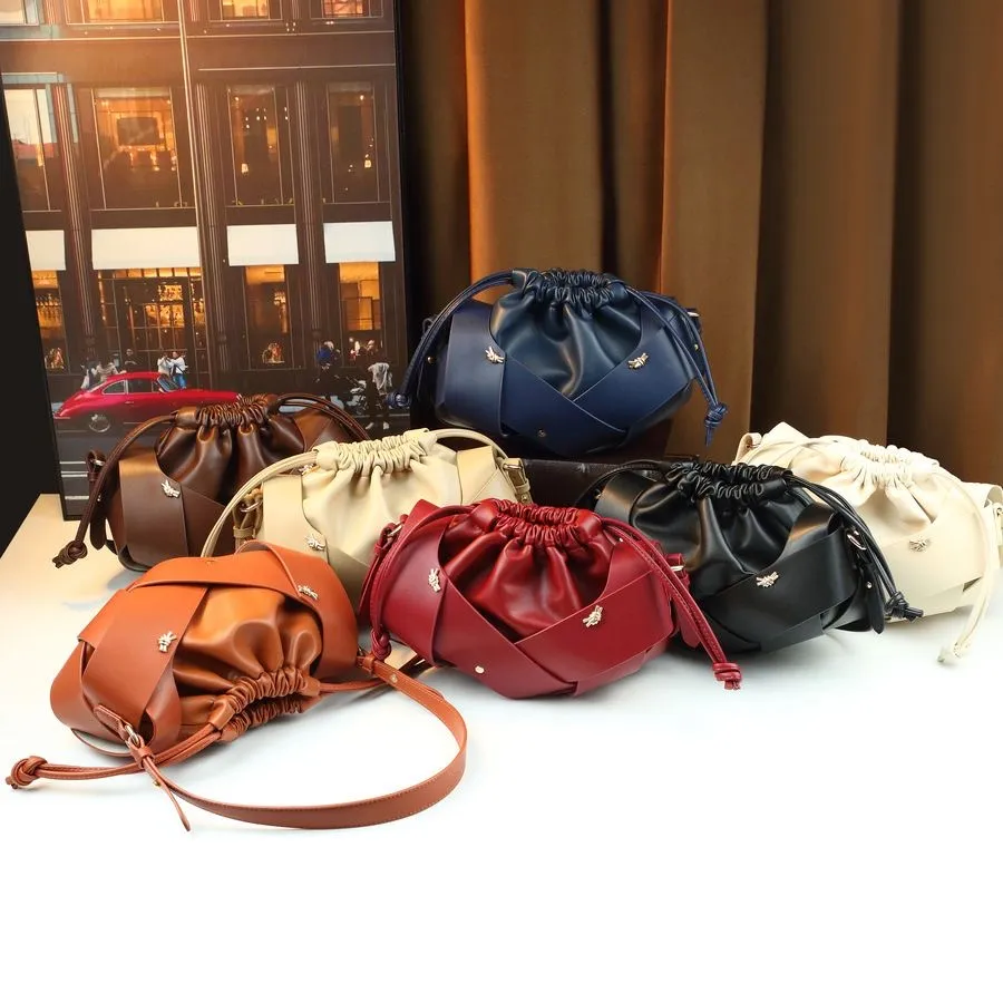 Ruched Drawstring Bucket Clutch